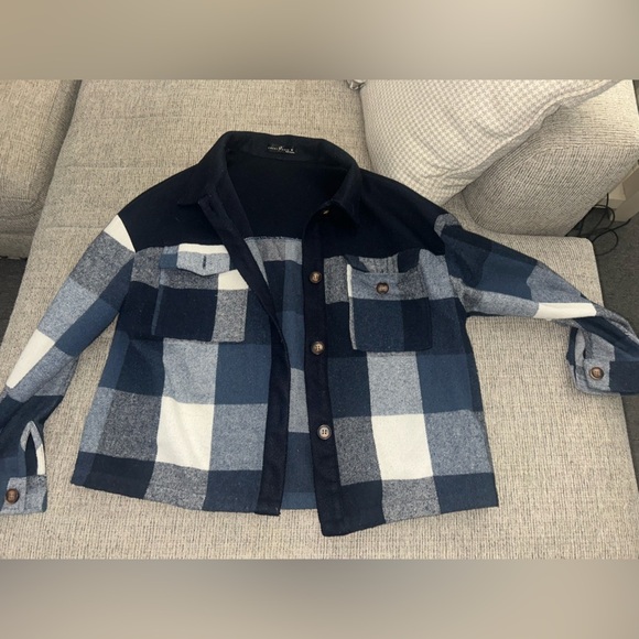 Jackets & Blazers - Buffalo Check Wool-Blend Peacoat in Navy and White